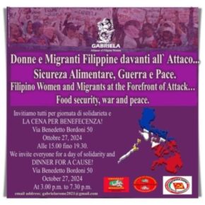 Guerra, Pace e sicurezza alimentare - Incontro con le donne migranti della comunità filippina - Domenica 2710/24 ore 16.