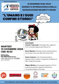 Iniziativa per la Giornata Internazionale della Dichiarazione dei Diritti Umani Martedì 10 dicembre 2024 - ore 18:30 Via Galilei 57